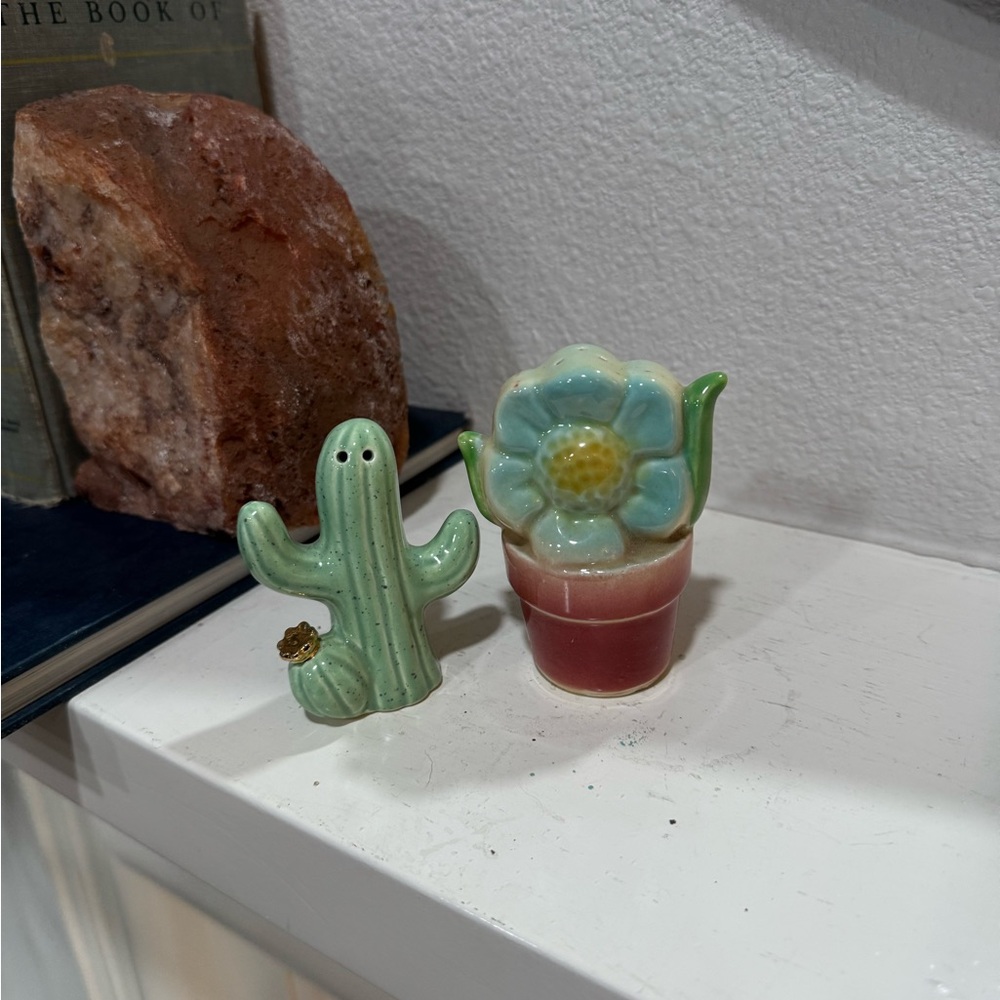 Vintage‎ salt and pepper shakers Ceramic Cactus and Flower Figurines